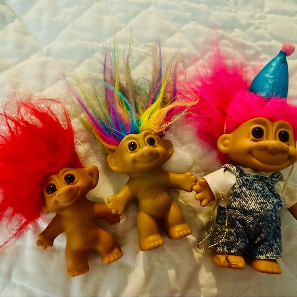 Colorful Troll Dolls with Pink and Rainbow Hair